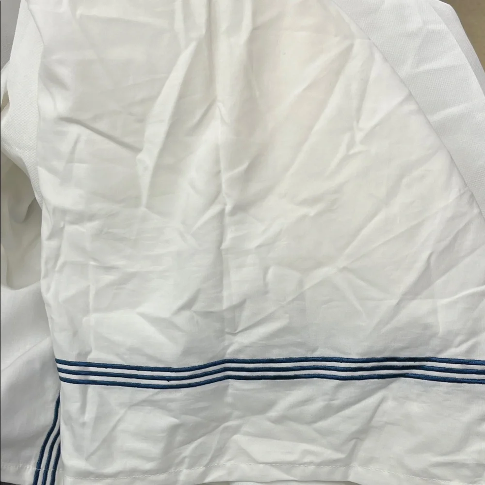 Liz Claiborne White/ Navy blue stripes bedding drop 78by 80 KS